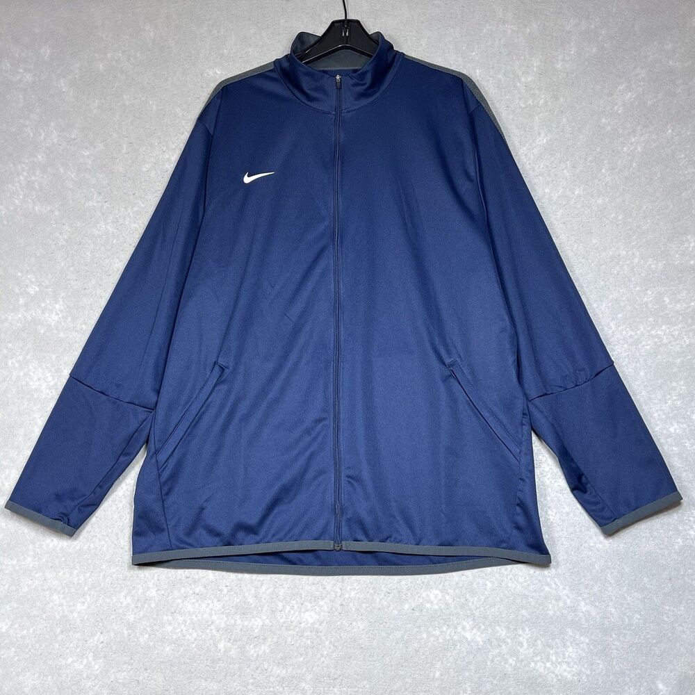 Nike Jacket Mens Size 2XL Blue Activewear Track Swoosh Logo Full Zip Mock Neck